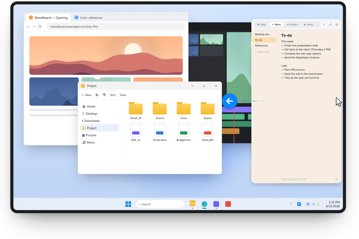 The Sill Note notes panel slides in from the right edge, over all windows